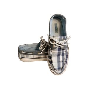 Sperry Top-Sider Women's Size 9.5M Navy Blue Plaid Fabric 2-Eye Boat Deck Shoes